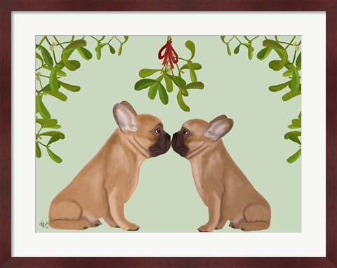 Framed French Bulldogs and Mistletoe Print