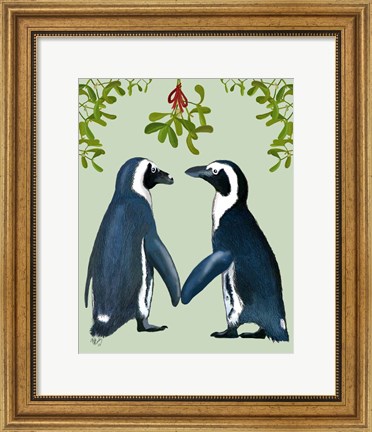 Framed Penguins And Mistletoe Print