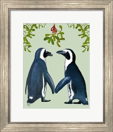 Framed Penguins And Mistletoe Print