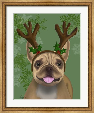 Framed French Bulldog, Antlers 1 Print