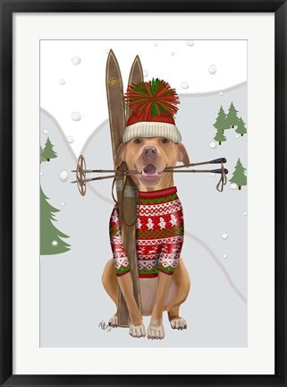 Framed Pitbull Skiing Print