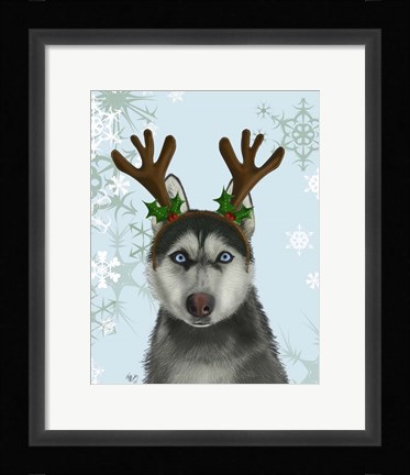 Framed Husky and Antlers Print