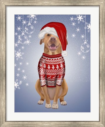Framed Pitbull in Christmas Sweater Print