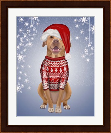 Framed Pitbull in Christmas Sweater Print