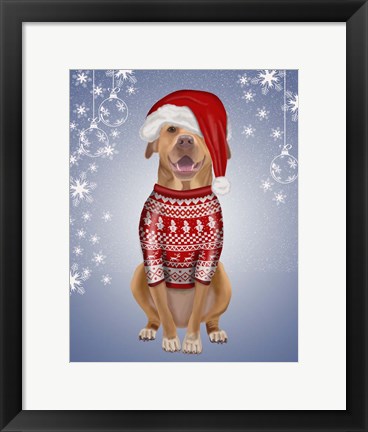 Framed Pitbull in Christmas Sweater Print