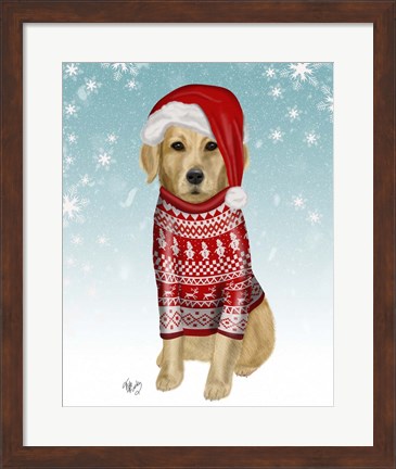 Framed Golden Retriever in Christmas Sweater Print