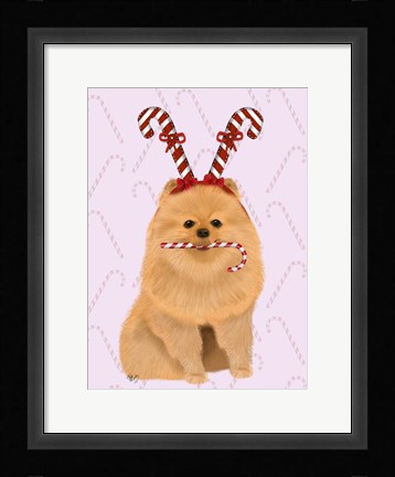 Framed Pomeranian and Candy Canes Print