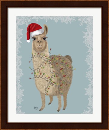 Framed Llama, Christmas Lights 2 Print