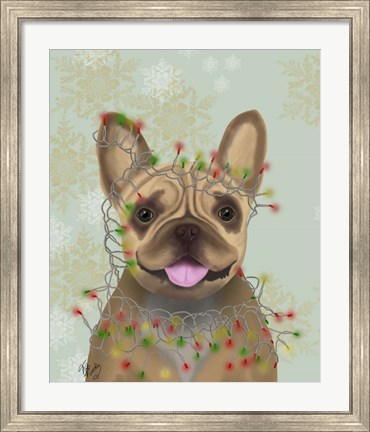 Framed French Bulldog, Christmas Lights 1 Print