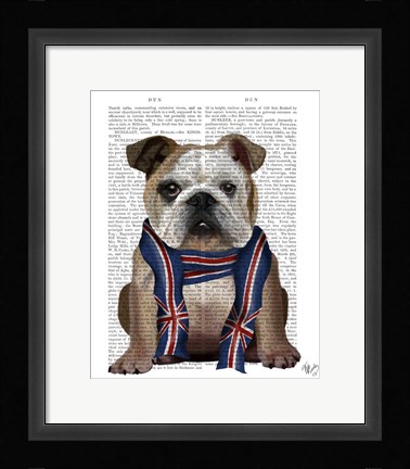 Framed English Bulldog with Scarf Print