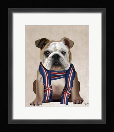Framed English Bulldog with Scarf Print