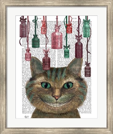 Framed Cheshire Cat and Bottles Print