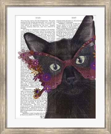 Framed Cat and Flower Glasses Print
