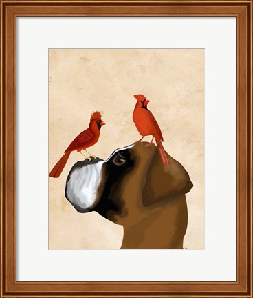Framed Boxer and Red Cardinals Print