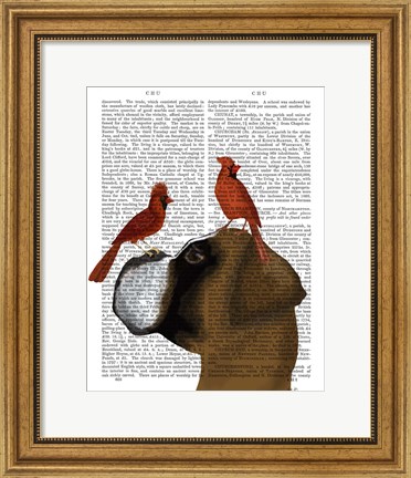 Framed Boxer and Red Cardinals Print