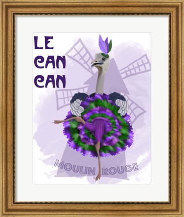 Framed Ostrich, Can Can in Purple and Green Print