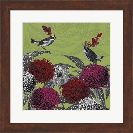 Framed Blooming Birds, Chrysanthemum 1 Print