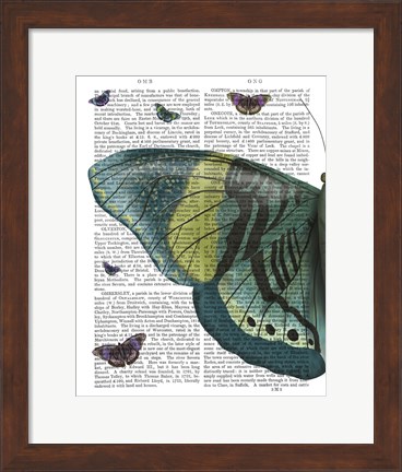 Framed Butterfly in Turquoise and Yellow a Print