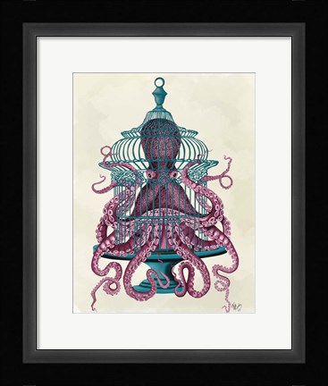 Framed Pink Octopus in Cage Print