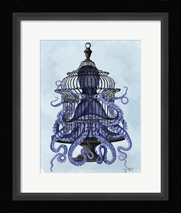 Framed Blue Octopus in Cage Print