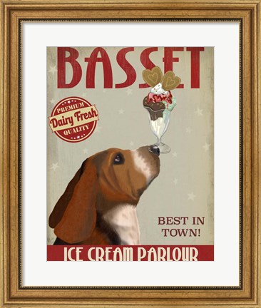 Framed Basset Hound Ice Cream Print