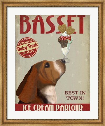 Framed Basset Hound Ice Cream Print