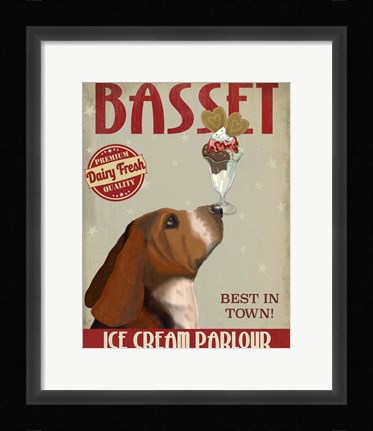 Framed Basset Hound Ice Cream Print