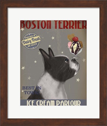Framed Boston Terrier Ice Cream Print