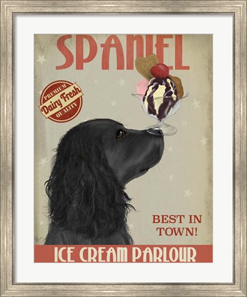 Framed Cocker Spaniel, Black, Ice Cream Print