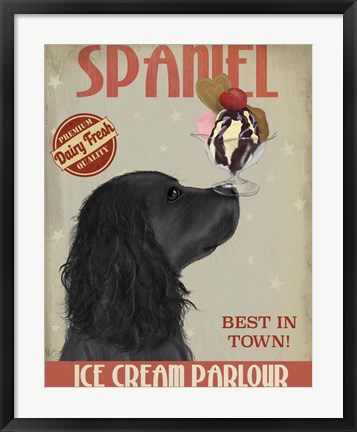Framed Cocker Spaniel, Black, Ice Cream Print