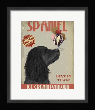 Framed Cocker Spaniel, Black, Ice Cream Print