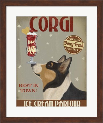 Framed Corgi, Black and Tan, Ice Cream Print