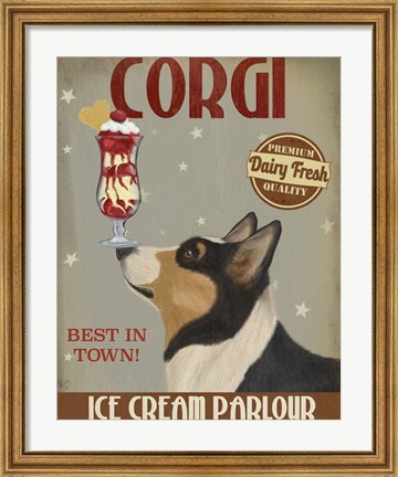 Framed Corgi, Black and Tan, Ice Cream Print