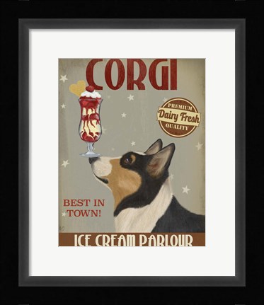 Framed Corgi, Black and Tan, Ice Cream Print