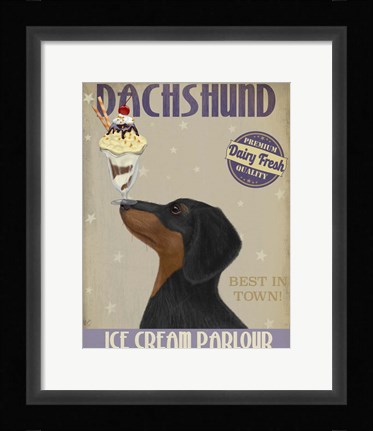 Framed Dachshund, Black and Tan, Ice Cream Print