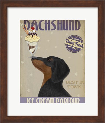 Framed Dachshund, Black and Tan, Ice Cream Print