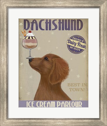 Framed Dachshund, Gold, Ice Cream Print