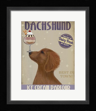 Framed Dachshund, Gold, Ice Cream Print