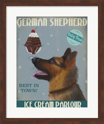 Framed German Shepherd Ice Cream Print