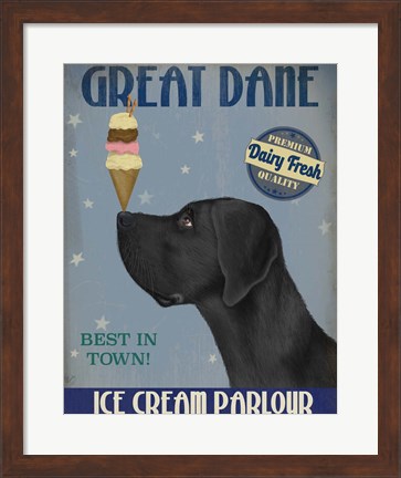 Framed Great Dane, Black, Ice Cream Print