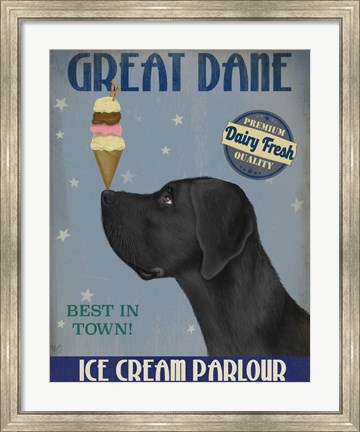 Framed Great Dane, Black, Ice Cream Print