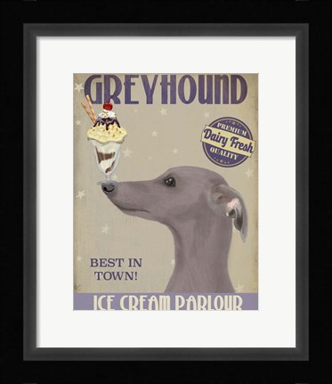 Framed Greyhound, Grey, Ice Cream Print