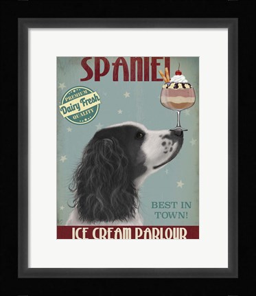 Framed Springer Spaniel, Black and White, Ice Cream Print