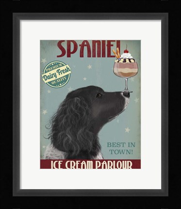 Framed Springer Spaniel, Black, Bebe,Ice Cream Print