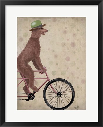 Framed Poodle on Bicycle, Brown Print