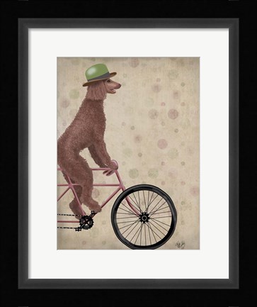 Framed Poodle on Bicycle, Brown Print