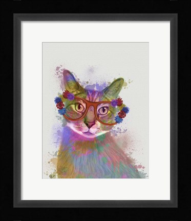 Framed Rainbow Splash Cat 1 Print