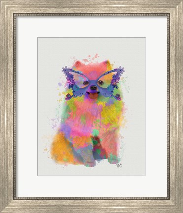 Framed Rainbow Splash Pomeranian Print