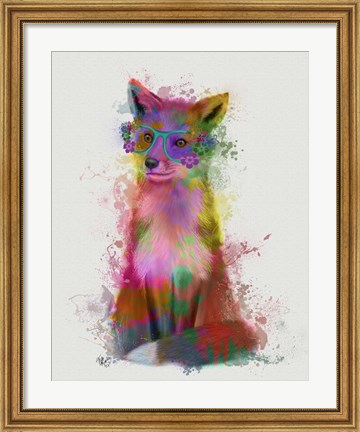 Framed Rainbow Splash Fox 1 Print