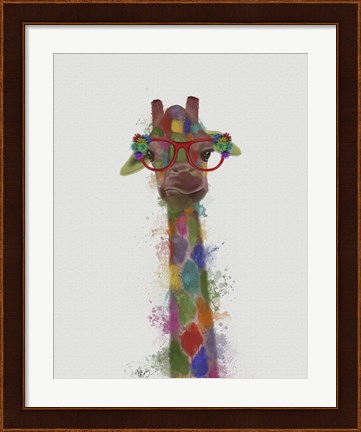 Framed Rainbow Splash Giraffe 3 Print